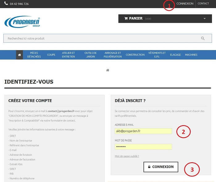 La connexion sur Progarden