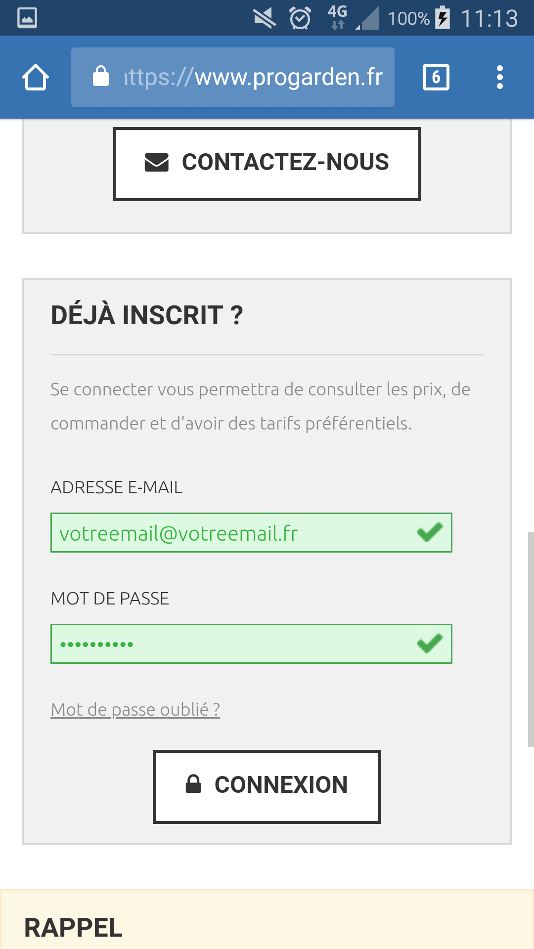 Les commandes sur Progarden